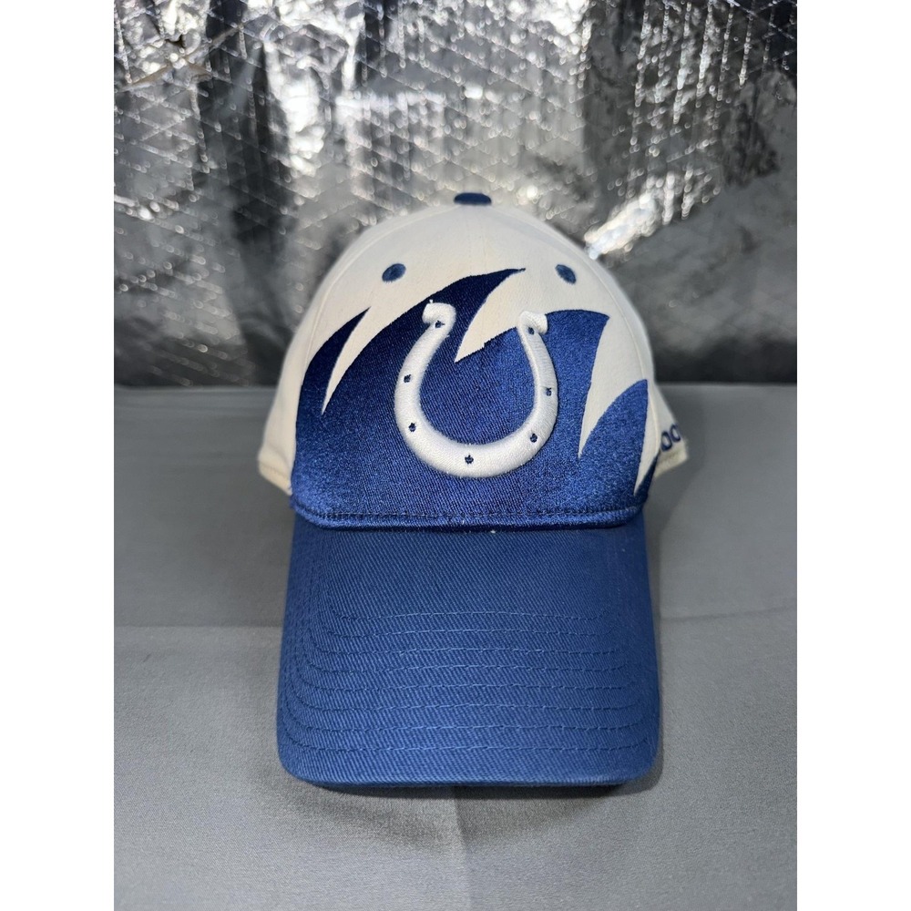 Indianapolis Colts Hat Cap Sharktooth Fitted Mens Medium White Blue NFL Reebok